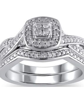 Sterling Silver White Halo Bridal Ring Set